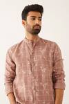 Shop_Son Of A Noble Snob_Purple Linen Mauve Floral Grid Printed Kurta Set_Online_at_Aza_Fashions