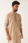 Buy_Son of A Noble Snob_Beige 100% Linen Printed Catchfly Roan Pleated Kurta And Pant Set  _Online_at_Aza_Fashions