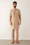 Son Of A Noble Snob Beige Linen Embroidery Jad Printed Kurta And Trouser Set Online at Aza Fashions Son Of A Noble Snob_Beige Linen Embroidery Jad Printed Kurta And Trouser Set_Online_at_Aza_Fashions