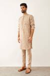 Buy Son Of A Noble Snob Beige Linen Embroidery Jad Printed Kurta And Trouser Set Online at Aza Fashions Buy_Son Of A Noble Snob_Beige Linen Embroidery Jad Printed Kurta And Trouser Set_Online_at_Aza_Fashions