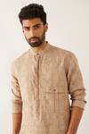 Shop Son Of A Noble Snob Beige Linen Embroidery Jad Printed Kurta And Trouser Set Online at Aza Fashions Shop_Son Of A Noble Snob_Beige Linen Embroidery Jad Printed Kurta And Trouser Set_Online_at_Aza_Fashions