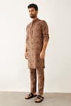 Buy_Son Of A Noble Snob_Brown Linen Halles Clover Print Kurta And Trouser Set _Online_at_Aza_Fashions