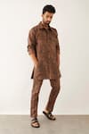 Buy_Son of A Noble Snob_Brown 100% Linen Printed Dominos Serry Kurta And Trouser Set  _at_Aza_Fashions