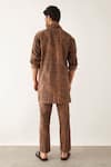 Shop_Son of A Noble Snob_Brown 100% Linen Printed Dominos Serry Kurta And Trouser Set  _at_Aza_Fashions