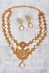 Shop_The Bling Girll_Gold Plated Stone Floral Carved Necklace Set _at_Aza_Fashions