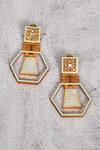 Shop_The Bling Girll_Gold Plated Stone Cutout Hexagon Earrings_at_Aza_Fashions
