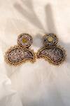Shop_Moirra_Gold Plated Beads Handcrafted Paisley Shape Earrings _at_Aza_Fashions