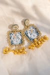 Shop_Moirra_Blue Diamonds, Beads, Tassels Handcrafted Dangler Earrings _at_Aza_Fashions