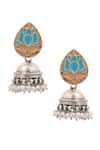 Shop_Sangeeta Boochra_Silver Plated Beads Teardrop Top Jhumkas _at_Aza_Fashions