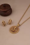Shop_Smars Jewelry_Gold Plated Cut Work Lord Ganesha Carved Pendant Necklace Set _at_Aza_Fashions