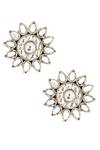Shop_Sangeeta Boochra_Silver Plated Stones Floral Motif Stud Earrings _at_Aza_Fashions