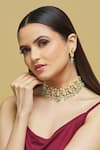 Buy_Nepra By Neha Goel_Gold Plated Kundan Floral Pattern Choker Necklace With Earrings _at_Aza_Fashions