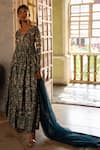 Paulmi and Harsh_Blue Anarkali  Cotton Silk Printed Tropical Wildflower With Dupatta  _Online_at_Aza_Fashions