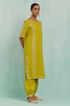 Buy_TIC_Green Cotton Slub Embroidered Gotapatti Gota Lace Embellished Kurta With Salwar _Online_at_Aza_Fashions