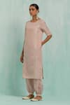 Shop_TIC_Pink Cotton Slub Embroidered Two Tone Gota Lace Embellished Kurta Salwar Set _Online_at_Aza_Fashions