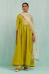 Buy_TIC_Green Cotton Slub Embroidered Placed Gota Embellished Anarkali Palazzo Set _at_Aza_Fashions