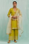 Buy_TIC_Green Cotton Slub Embroidered Straight Gota Embellished Kurta Palazzo Set _at_Aza_Fashions