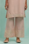 Buy_TIC_Pink Cotton Slub Embroidered Gotapatti V Gota Embellished Kurta With Palazzo _Online_at_Aza_Fashions