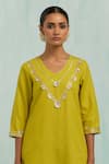 Buy_TIC_Green Cotton Slub Embroidered Gotapatti V Gota Haar Neckline Kurta With Palazzo _Online_at_Aza_Fashions