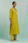 Shop_TIC_Green Cotton Slub Embroidered Gotapatti V Gota Haar Neckline Kurta With Palazzo _Online_at_Aza_Fashions