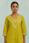 Shop_TIC_Green Cotton Slub Embroidered Gotapatti V Gota Haar Neckline Kurta Palazzo Set _Online_at_Aza_Fashions