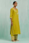 TIC_Green Cotton Slub Embroidered Gotapatti V Gota Haar Neckline Kurta Palazzo Set _at_Aza_Fashions