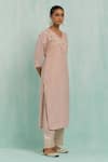 Shop_TIC_Pink Cotton Slub Embroidered Gotapatti V Neck Gota Kurta With Palazzo _Online_at_Aza_Fashions