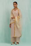 TIC_Pink Cotton Slub Embroidered Gotapatti V Neck Gota Kurta With Palazzo _at_Aza_Fashions