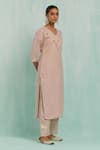 TIC_Pink Cotton Slub Embroidered Gotapatti V Neck Placed Gota Kurta Palazzo Set _at_Aza_Fashions