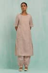 Buy_TIC_Pink Cotton Slub Embroidered Gotapatti Round Gota Lace Lined Kurta With Salwar _at_Aza_Fashions