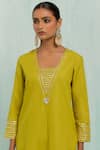 TIC_Green Cotton Slub Embroidered Gotapatti V Gota Embellished Kurta Palazzo Set _at_Aza_Fashions