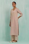 Shop_TIC_Pink Cotton Slub Embroidered Gotapatti V Neck Placed Gota Kurta Palazzo Set 