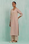 Buy_TIC_Pink Cotton Slub Embroidered Gotapatti V Neck Gota Kurta With Palazzo 