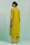 Shop_TIC_Green Cotton Slub Embroidered Gotapatti V Gota Haar Neckline Kurta With Palazzo _at_Aza_Fashions