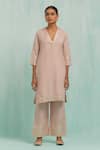 TIC_Pink Cotton Slub Embroidered Gotapatti V Neck Gota Embellished Kurta Palazzo Set _at_Aza_Fashions