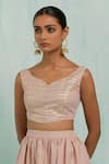 Buy_TIC_Pink Cotton Slub Embroidered Pastel Placed Gota Embellished Lehenga With Blouse 