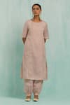 Buy_TIC_Pink Cotton Slub Embroidered Two Tone Gota Lace Embellished Kurta Salwar Set 