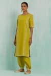 Shop_TIC_Green Cotton Slub Embroidered Gotapatti Gota Lace Embellished Kurta With Salwar 