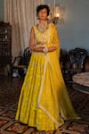 Buy_Paulmi and Harsh_Yellow Lehenga  Russian Jacquard Woven Floral Self Bridal Set  _at_Aza_Fashions