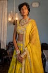 Paulmi and Harsh_Yellow Lehenga  Russian Jacquard Woven Floral Self Bridal Set  _Online_at_Aza_Fashions