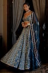 Buy_Paulmi and Harsh_Blue Blouse And Lehenga  Organza Printed Floral Tropical Multi Bridal Set _Online_at_Aza_Fashions