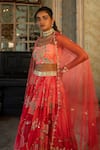 Buy_Paulmi and Harsh_Red Lehenga  Georgette Printed Naksha Sweetheart Neck Set  _Online_at_Aza_Fashions