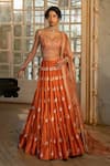 Buy_Paulmi and Harsh_Orange Blouse And Lehenga  Chiniya Silk Hand Embroidered Floral Set  _at_Aza_Fashions