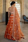 Shop_Paulmi and Harsh_Orange Blouse And Lehenga  Chiniya Silk Hand Embroidered Floral Buttis Plunge Set _at_Aza_Fashions