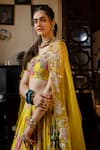 Shop_Paulmi and Harsh_Yellow Lehenga And Blouse  Chiniya Silk Printed Floral Patterns Bright Set _Online_at_Aza_Fashions