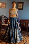 Buy_Paulmi and Harsh_Blue Blouse  Cotton Silk Self Woven And Embroidered Kali Lehenga Set  _at_Aza_Fashions