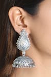 Buy_Noor_Silver Plated Embellished Tear-drop Oxidized Jhumki Earrings _at_Aza_Fashions