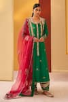 Buy_Priyanka Singh_Green Silk Embroidered Zardosi Round A-line Kurta Salwar Set _at_Aza_Fashions