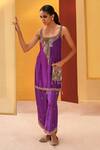 Shop_Priyanka Singh_Purple Silk Organza Embroidered Short Straight Kurta Salwar Set _at_Aza_Fashions