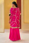 Shop_Priyanka Singh_Fuchsia Dupion Silk Embroidered Gota Square Neck Cape Sharara Set _at_Aza_Fashions